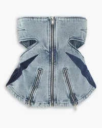 Dion Lee Strapless cutout paneled denim top - Blue Blue