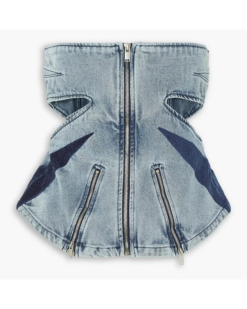 Dion Lee Strapless cutout paneled denim top - Blue Blue