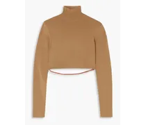 Cropped stretch-knit turtleneck top - Brown