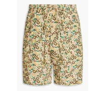 Floral-print crinkled-crepe drawstring shorts - Neutral