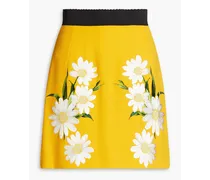 Embroidered wool-crepe mini skirt - Yellow