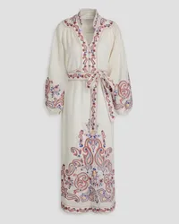 Zimmermann Belted paisley-print linen midi dress - White White