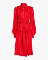 Dolce & Gabbana Belted gathered silk-satin shirt dress - Red Red