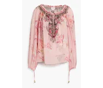 Crystal-embellished printed silk crepe de chine blouse - Pink