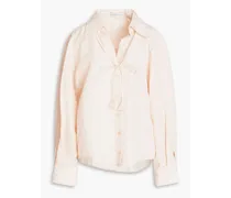 Tie-detailed Lyocell and linen-blend shirt - Neutral