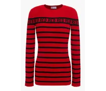 Ribbed striped intarsia-knit sweater - Red