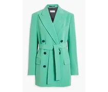 Belted double-breasted woven blazer - Green