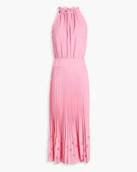 Moschino Laser-cut pleated crepe de chine midi dress - Pink Pink