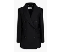 Double-breasted wool-blend blazer - Black