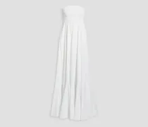 Haisley strapless shirred cotton-blend poplin maxi dress - White