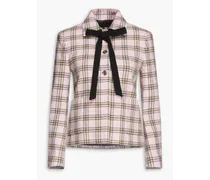 Pussy-bow checked wool-twill jacket - Pink