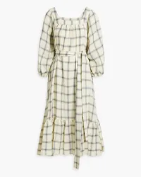 Lisa Marie Fernandez Laure checked linen midi dress - Yellow Yellow