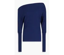 One-shoulder cotton and cashmere-blend sweater - Blue