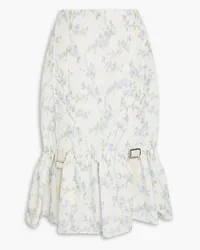 Simone Rocha Buckle-detailed ruffled floral-print taffeta midi skirt - Blue Blue