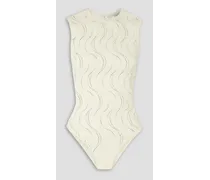 Crystal-embellished stretch-knit bodysuit - White