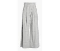 Checked cotton-blend flannel wide-leg pants - Gray