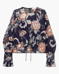 See by Chloé Ruffled metallic silk and cotton-blend crepon-jacquard blouse - Blue Blue