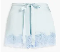 Lace-trimmed silk-charmeuse pajama shorts - Blue