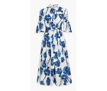 Aveena floral-print broderie anglaise cotton midi shirt dress - Blue
