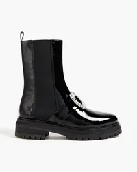 Sergio Rossi Crystal-embellished patent-leather Chelsea boots - Black Black