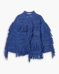 Stella McCartney Fringed open-knit alpaca-blend sweater - Blue Blue