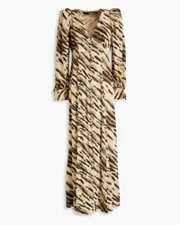 ROTATE Birger Christensen Maja printed satin-jacquard maxi dress - Neutral Neutral