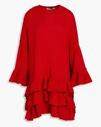 Valentino Garavani Ruffled wool and cashmere-blend mini dress - Red Red