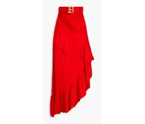 Ruffled silk-satin jacquard skirt - Red