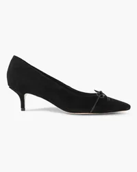 Porte & Paire Bow-detailed leather-trimmed suede pumps - Black Black