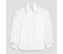 Crystal-embellished ruffled cotton-poplin shirt - White