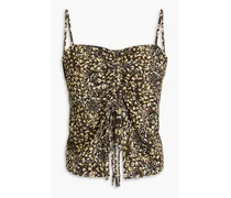 Lilia cropped ruched leopard-print crepe de chine top - Animal print