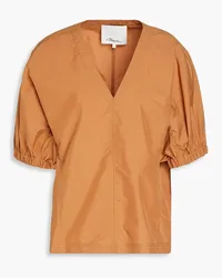 3.1 phillip lim Gathered cotton-blend poplin top - Brown Brown