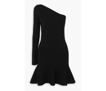 One-sleeve ruffled stretch-knit mini dress - Black