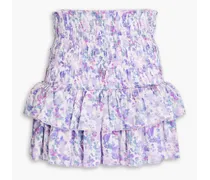 Ruffled shirred floral-print satin mini skirt - Purple