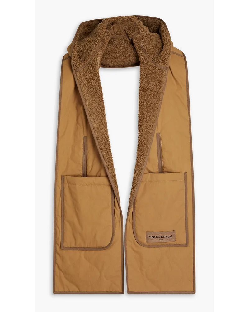 Kitsuné Quilted cotton and faux shearling hooded scarf - Brown Brown
