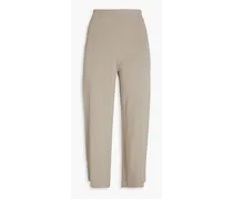 Cropped silk and cotton-blend straight-leg pants - Neutral