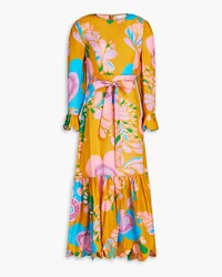 Zimmermann Teddy gathered printed linen-canvas midi dress - Yellow Yellow