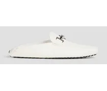 TOD'S Double T pebbled-leather collapsible-heel slippers - White White