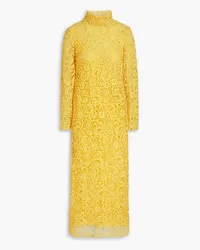 Valentino Garavani Cotton-blend guipure lace and tulle midi dress - Yellow Yellow