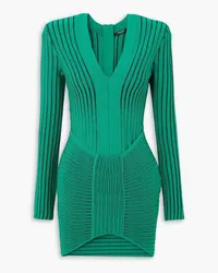 Balmain Metallic ribbed-knit mini dress - Green Green