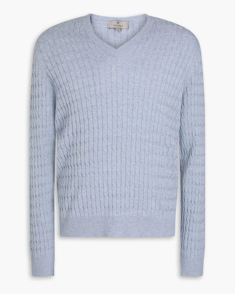 Canali Mélange cable-knit cotton and silk-blend sweater - Blue Blue