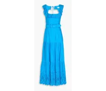 Isadora ruffled broderie anglaise linen and cotton-blend maxi dress - Blue