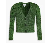Cropped marled ribbed-knit cardigan - Green