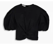 Cropped twisted cotton-blend top - Black