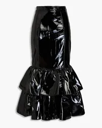 Moschino Fluted tiered patent-leather midi skirt - Black Black