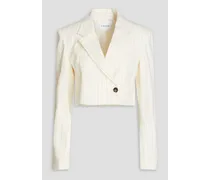 Cropped striped linen-blend twill blazer - White
