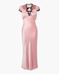 Rodarte Tie-detailed lace-trimmed silk-satin maxi dress - Pink Pink