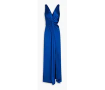 Silvina twist-front cutout silk-satin gown - Blue