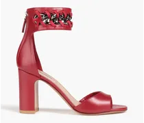 Chain-embellished leather pumps - Red