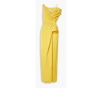 Asymmetric wrap-effect silk-crepe gown - Yellow